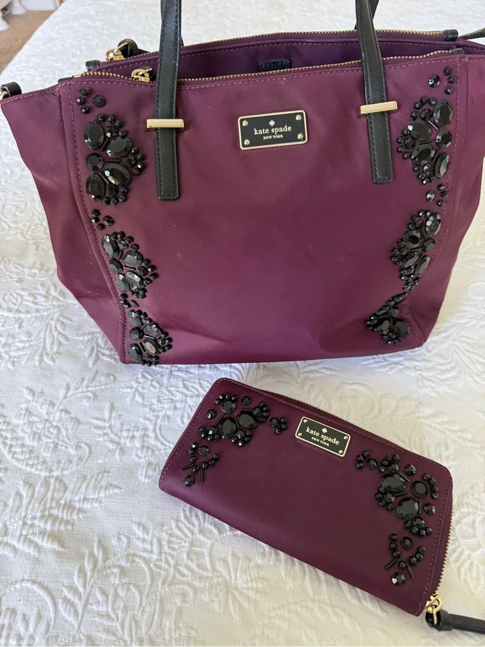 KATE SPADE New York Alyse Plum Wilson Road Embellished Bag with Wallet
